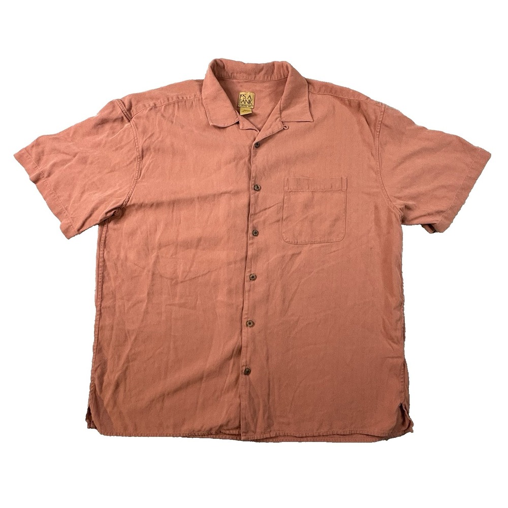 Jos A Bank Men's 2XL Pink Salmon 100% Silk Camp Shirt SS Casual SEE DESCRIPTION